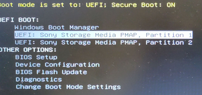 Capture d'écran d'un sélecteur de Boot UEFI du fabricant Dell