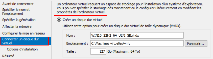 Assistant : Connecter un disque dur virtuel