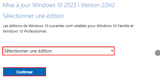 Sélectionner Windows 10 (multi-edition ISO) dans Mise à jour 10 2023 version 22H2